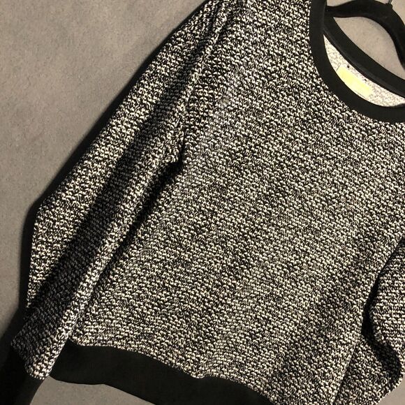 michael kors womens sweater small s black white printed crew neck mk spots s13 - Picture 3 of 13